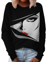 Autumn women face printed round neck long sleeve sweatshirts